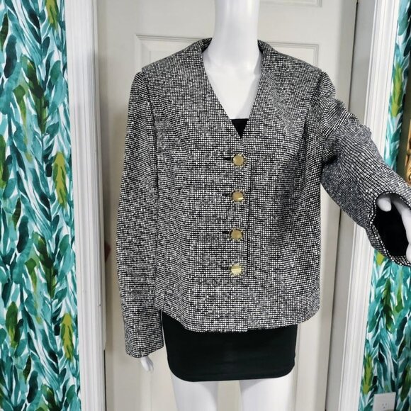 Escada Tweed Long Sleeve Collared Single Breasted Office Work Blazer Gray 44 - Picture 6 of 16